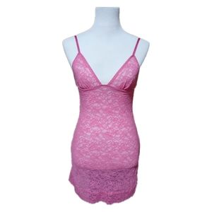 Stretchy Pink Lace Chemise